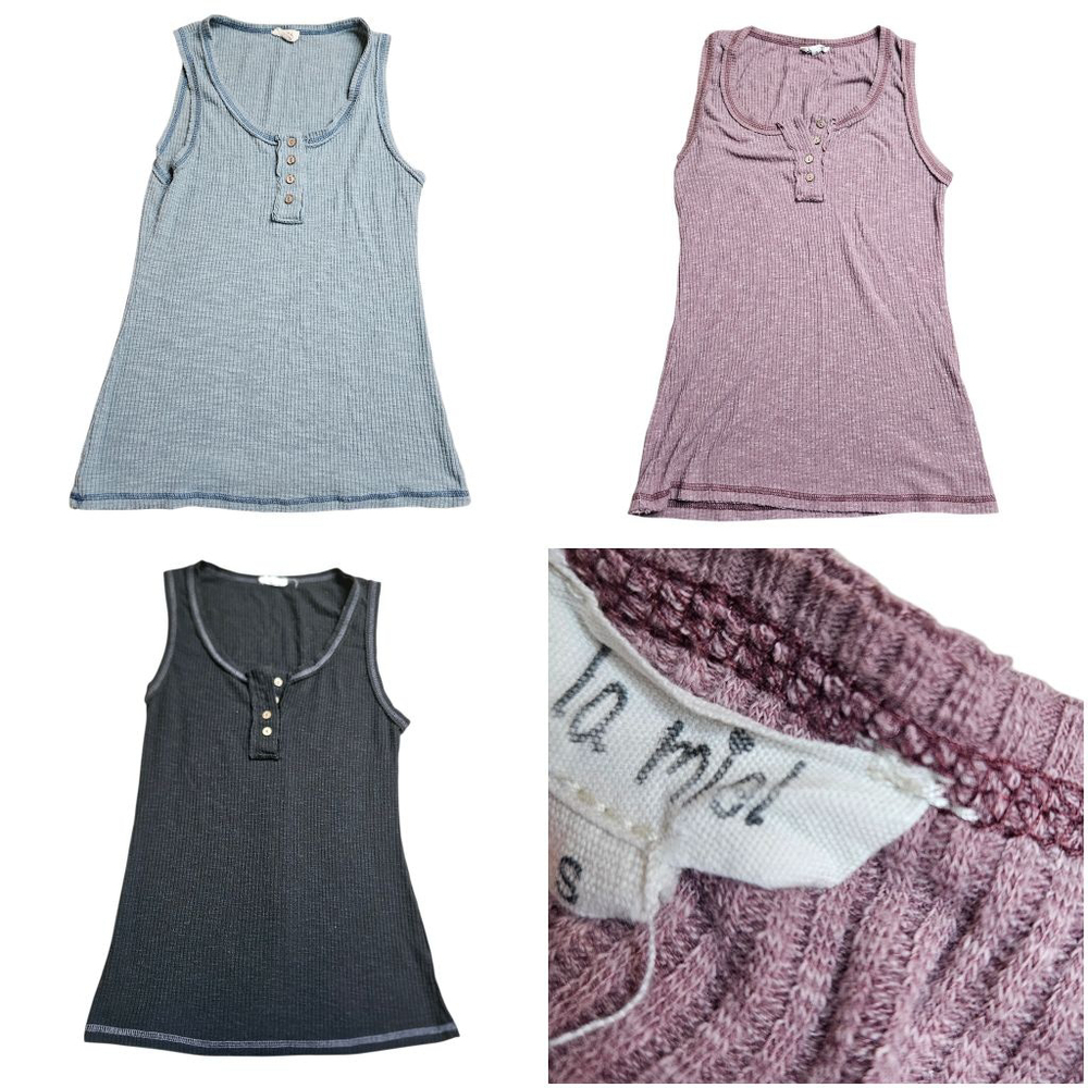 La Miel Ribbed Henley Tank Bundle Small Pink Blue Black